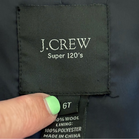 J Crew Super 120’s Navy 100% Wool Two Button Front Blazer Size 6T - Picture 3 of 9